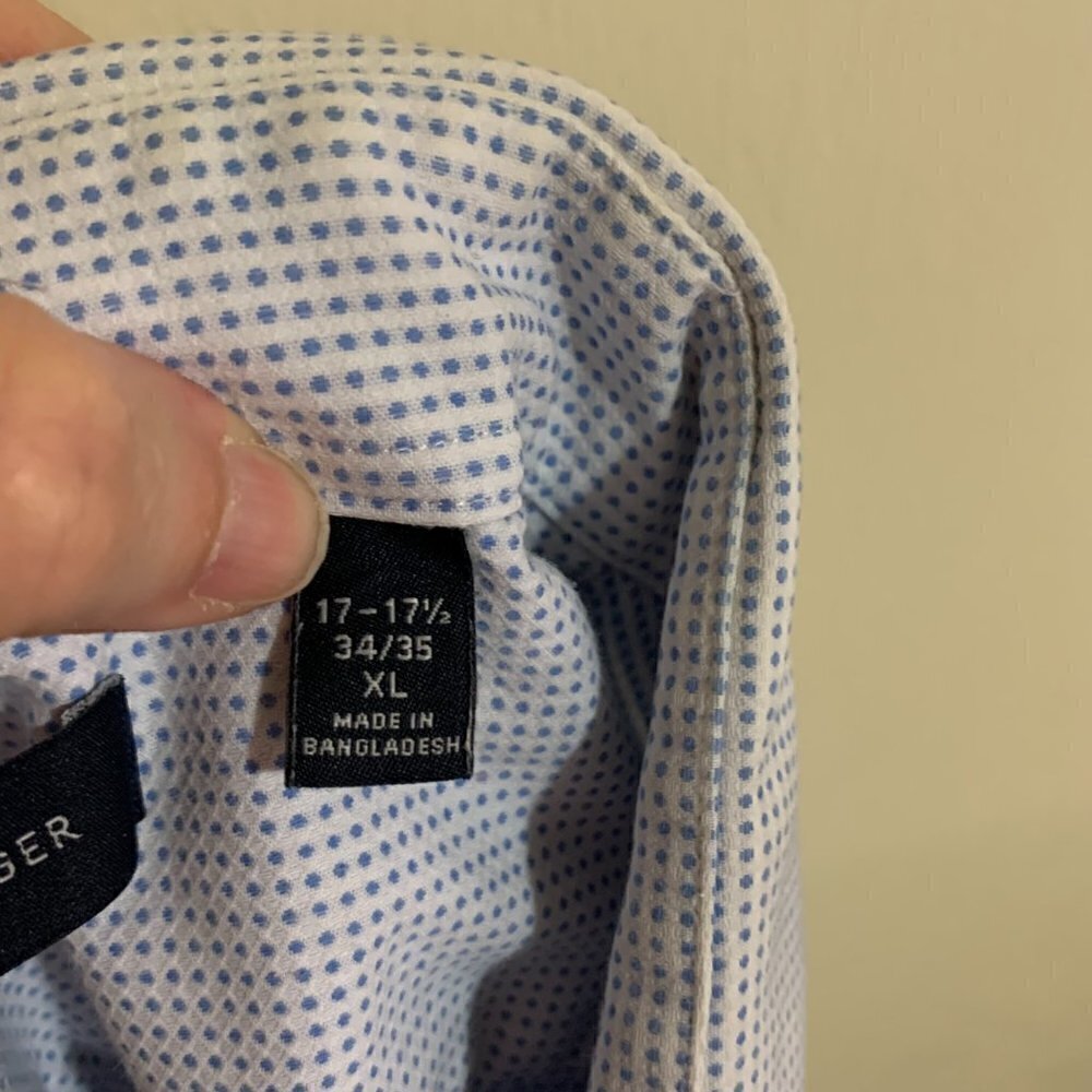 Tommy Hilfiger Slim Fit Blue Dots Button Down Dress Shirt. XL 17-17 1/2 34/35 - Picture 6 of 11